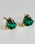 Heart Emerald Earrings 14k Solid Gold, Heart Emerald Stud Earrings, Heart Shaped Green Gemstone Earrings, May Birthstone Jewelry Gift