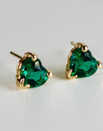Heart Emerald Earrings 14k Solid Gold, Heart Emerald Stud Earrings