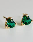 Heart Emerald Earrings 14k Solid Gold, Heart Emerald Stud Earrings