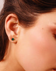 Heart Emerald Earrings 14k Solid Gold, Heart Emerald Stud Earrings