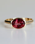 Pink Tourmaline Engagement Ring 14k Gold, East West Oval Bezel Pink Tourmaline Ring, Handmade Half Bezel Solitaire Ring, Statement Jewelry