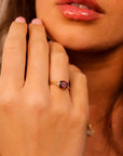 Pink Tourmaline Engagement Ring 14k Gold, East West Oval Bezel Pink Tourmaline Ring, Handmade Half Bezel Solitaire Ring, Statement Jewelry