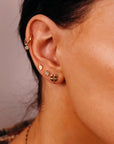 Four Leaf Clover Cz Flat Back Stud 14k Solid Gold, Luck Symbol Stack Earrings, Internally Threaded Earrings, Cartilage Piercing, Helix