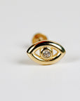 Evil Eye Flat Back Earrings 14k Solid Gold, Luck Symbol Stack Earrings