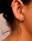 Evil Eye Flat Back Earrings 14k Solid Gold, Luck Symbol Stack Earrings