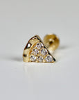 Tiny Pizza Slice Flat Back Earrings 14k Solid Gold, Cz Diamond Ear Stack, Internally Threaded Earrings Studs, Tragus Earring