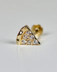 Gold pizza flat back ear piercing with a pave setting of clear cubic zirconia stones. The charm is attached to a post with a screw-on back.