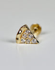 Gold pizza flat back ear piercing with a pave setting of clear cubic zirconia stones. The charm is attached to a post with a screw-on back.