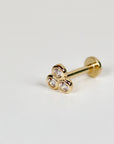 Three CZ Diamond Threaded Labret Studs Earrings 14k Solid Gold (SINGLE)