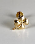 Four Leaf Clover Flat Back Stud 14k Solid Gold, Luck Symbol Stack Earrings, Internally Threaded Earrings, Cartilage Piercing, Gift for Her