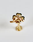 A gold four-leaf clover charm on a post stud earring, internally threaded flat back stud. Four Leaf Clover Flat Back Stud 14k Solid Gold, Luck Symbol Stack Earrings, Internally Threaded Earrings, Cartilage Piercing, Gift for Her