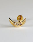 Crescent Moon Flat Back Earrings 14k Solid Gold, Internally Threaded Flat Back Tragus Earrings, Celestial Gold Earrings Mother's Day Gift