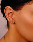 Crescent Moon Flat Back Earrings 14k Solid Gold, Internally Threaded Flat Back Tragus Earrings, Celestial Gold Earrings Mother's Day Gift