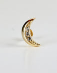 Crescent Moon Flat Back Earrings 14k Solid Gold, Internally Threaded Flat Back Tragus Earrings, Celestial Gold Earrings Mother's Day Gift