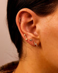 Small Round Cz Bezel Set Flat Back Cartilage Earrings 14k Solid Gold, CZ Diamond Internally Threaded Earrings, Mini Dot Gold Stack Earrings