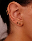 Teeny Tiny Pyramid Flat Back Earrings 14k Solid Gold, Internally Threaded Ear piercings