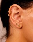 Teeny Tiny Pyramid Flat Back Earrings 14k Solid Gold, Internally Threaded Ear piercings