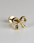 Ribbon Bow Tie Internally Threaded Flat Back Earrings 14k Solid Gold, Bow Ribbon Piercing Studs, Tragus Stud, Mom Gift