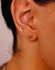 Tiny Beaded Line Internally Threaded Flat Back Earrings 14k Solid Gold, Bead Line Cz Piercing Studs, Tragus Stud, Mom Gift