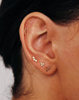 Tiny Beaded Line Internally Threaded Flat Back Earrings 14k Solid Gold, Bead Line Cz Piercing Studs, Tragus Stud, Mom Gift