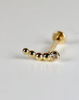Tiny Beaded Line Internally Threaded Flat Back Earrings 14k Solid Gold, Bead Line Cz Piercing Studs, Tragus Stud, Mom Gift