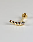 Tiny Beaded Line Internally Threaded Flat Back Earrings 14k Solid Gold