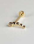 Tiny Beaded Line Internally Threaded Flat Back Earrings 14k Solid Gold, Bead Line Cz Piercing Studs, Tragus Stud, Mom Gift