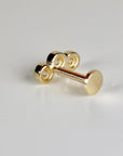 Three Bezel CZ Stone Curve Bar Ear Piercing 14k Solid Gold Flat Back (SINGLE or PAIR)