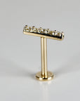 14k Solid Gold CZ Bar Flat Back Earrings, Internally Threaded Earrings Studs, Piercing For Helix, Tragus Earring, Real Gold Piercing