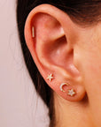 14k Solid Gold CZ Bar Flat Back Earrings, Internally Threaded Earrings Studs, Piercing For Helix, Tragus Earring, Real Gold Piercing