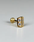 14k Solid Gold CZ 3D Rectangle Shield Flat Back Earrings, Internally Threaded Earrings Studs, Piercing For Helix, Tragus Earring, Real Gold