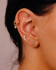 14k Solid Gold CZ 3D Rectangle Shield Flat Back Earrings, Internally Threaded Earrings Studs, Piercing For Helix, Tragus Earring, Real Gold