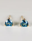 5mm Blue Topaz Earrings 14k Gold, Handmade Trillion Cut Blue Topaz Stud Earrings