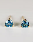 5mm Blue Topaz Earrings 14k Gold, Handmade Trillion Cut Blue Topaz Stud Earrings, November Birthstone Earrings, Jewelry Gift For Her