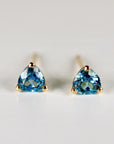 5mm Blue Topaz Earrings 14k Gold, Handmade Trillion Cut Blue Topaz Stud Earrings