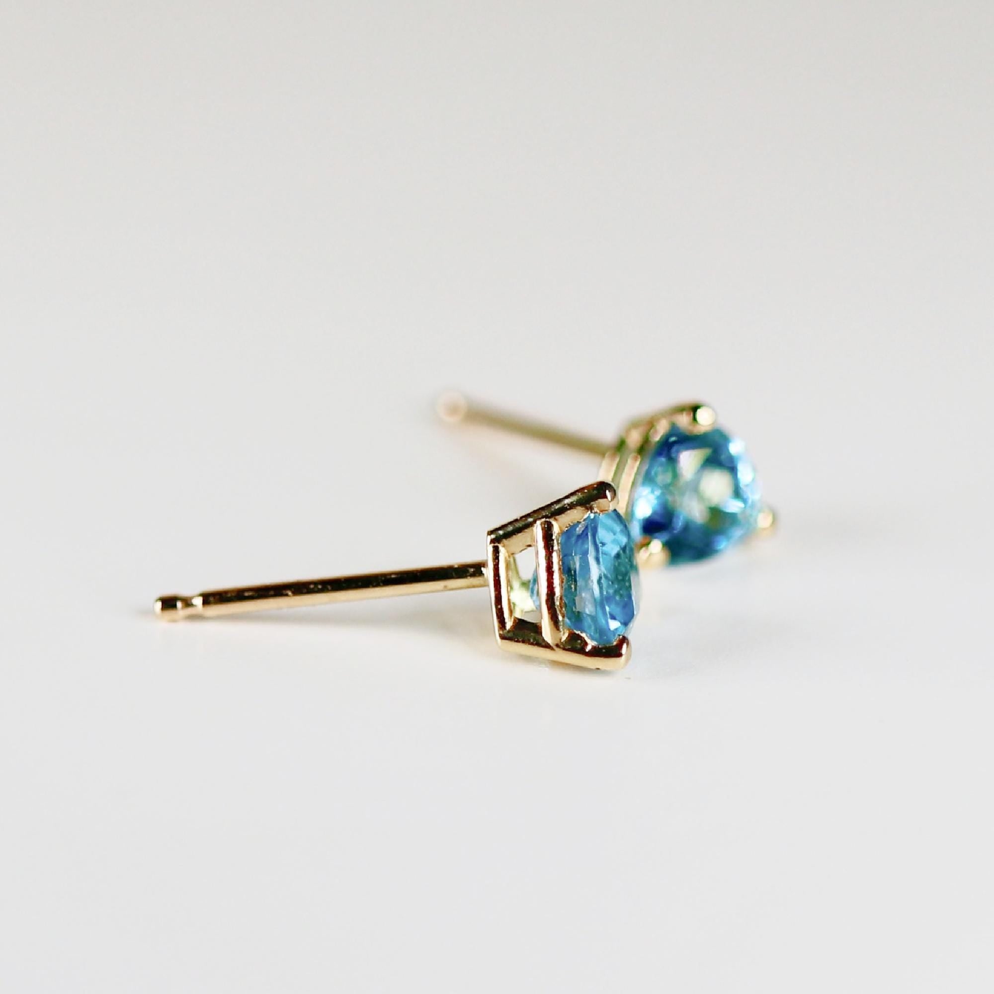 5mm Blue Topaz Earrings 14k Gold, Handmade Trillion Cut Blue Topaz Stud Earrings, November Birthstone Earrings, Jewelry Gift For Her