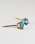 5mm Blue Topaz Earrings 14k Gold, Handmade Trillion Cut Blue Topaz Stud Earrings