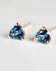 5mm Blue Topaz Earrings 14k Gold, Handmade Trillion Cut Blue Topaz Stud Earrings