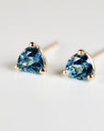 5mm Blue Topaz Earrings 14k Gold, Handmade Trillion Cut Blue Topaz Stud Earrings