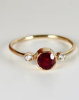 Round Red Ruby Ring 14k Solid Gold