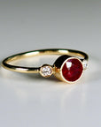 Round Red Ruby Ring 14k Solid Gold, Diamond & Ruby Engagement Ring, Unique Handmade Jewelry Anniversary Gift, Mother's Day Gift for Wife