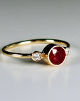 Round Red Ruby Ring 14k Solid Gold