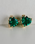 Heart Emerald Earrings 14k Solid Gold, Heart Emerald Stud Earrings, Heart Shaped Green Gemstone Earrings, May Birthstone Jewelry Gift