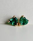 Heart Emerald Earrings 14k Solid Gold, Heart Emerald Stud Earrings