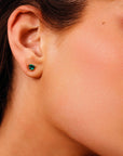 Heart Emerald Earrings 14k Solid Gold, Heart Emerald Stud Earrings