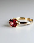 Pink Tourmaline Engagement Ring 14k Gold: East West Oval Bezel Tourmaline Ring