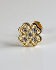 Four Leaf Clover Cz Flat Back Stud 14k Solid Gold, Luck Symbol Stack Earring