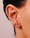 Cz Horseshoe Earring 14k Solid Gold, Internally Threaded Flat Back Cartilage Earring