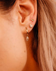 14k Solid Gold Earring Charm For Hoops, 14k Gold Cz Bezel Charm