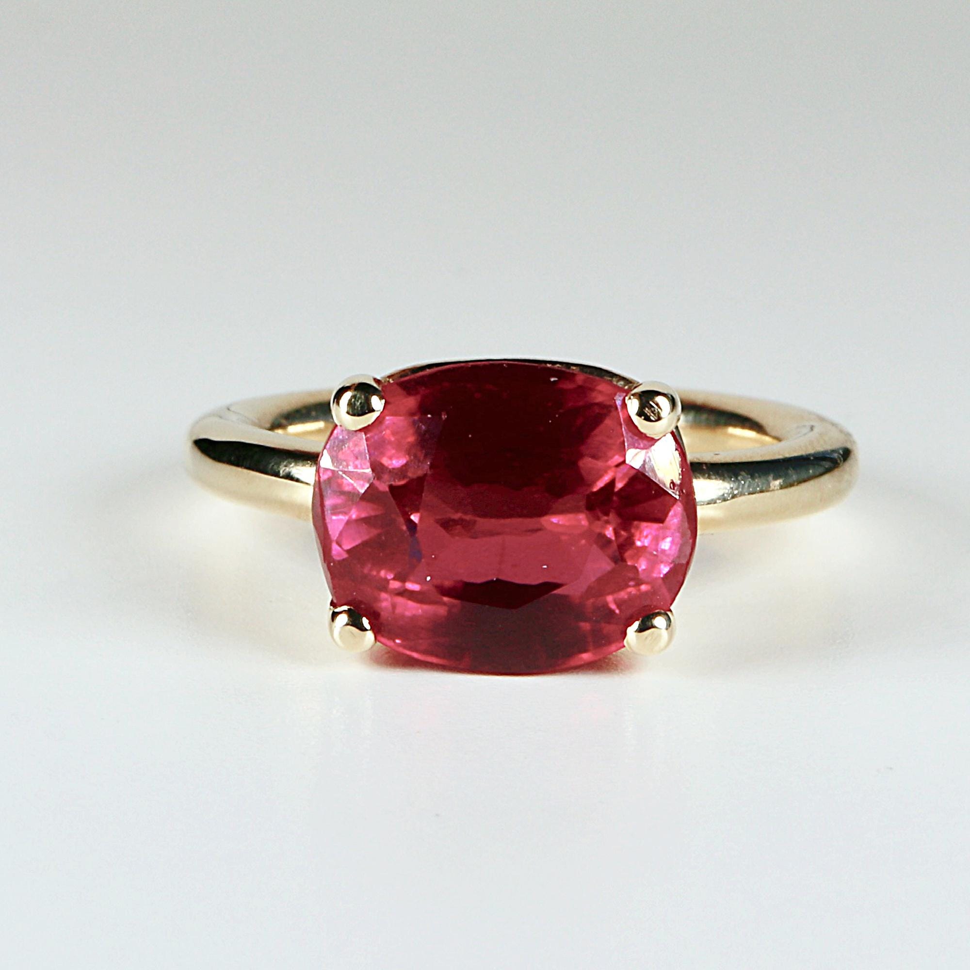 5.2 ct Weight Cushion Cut Lab Grown Ruby Ring 14k Gold, East West Ruby Ring, Minimalist Solitaire Ring, Thick Band Ring, Anniversary Gift